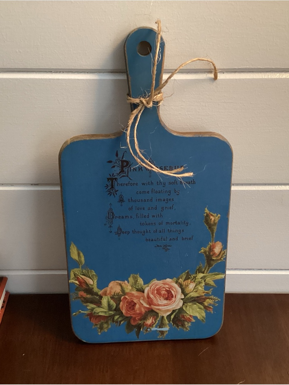 Rosebud Blue Vintage Script Wall Hanging